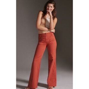 Maeve Anthropologie High-Rise Flared Pants Dark Orange Size 27 Wide Leg Trousers